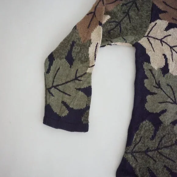 Vintage Christopher Banks Taupe Leaf Botanical Pattern Button Knit Cardigan L - Picture 9 of 10